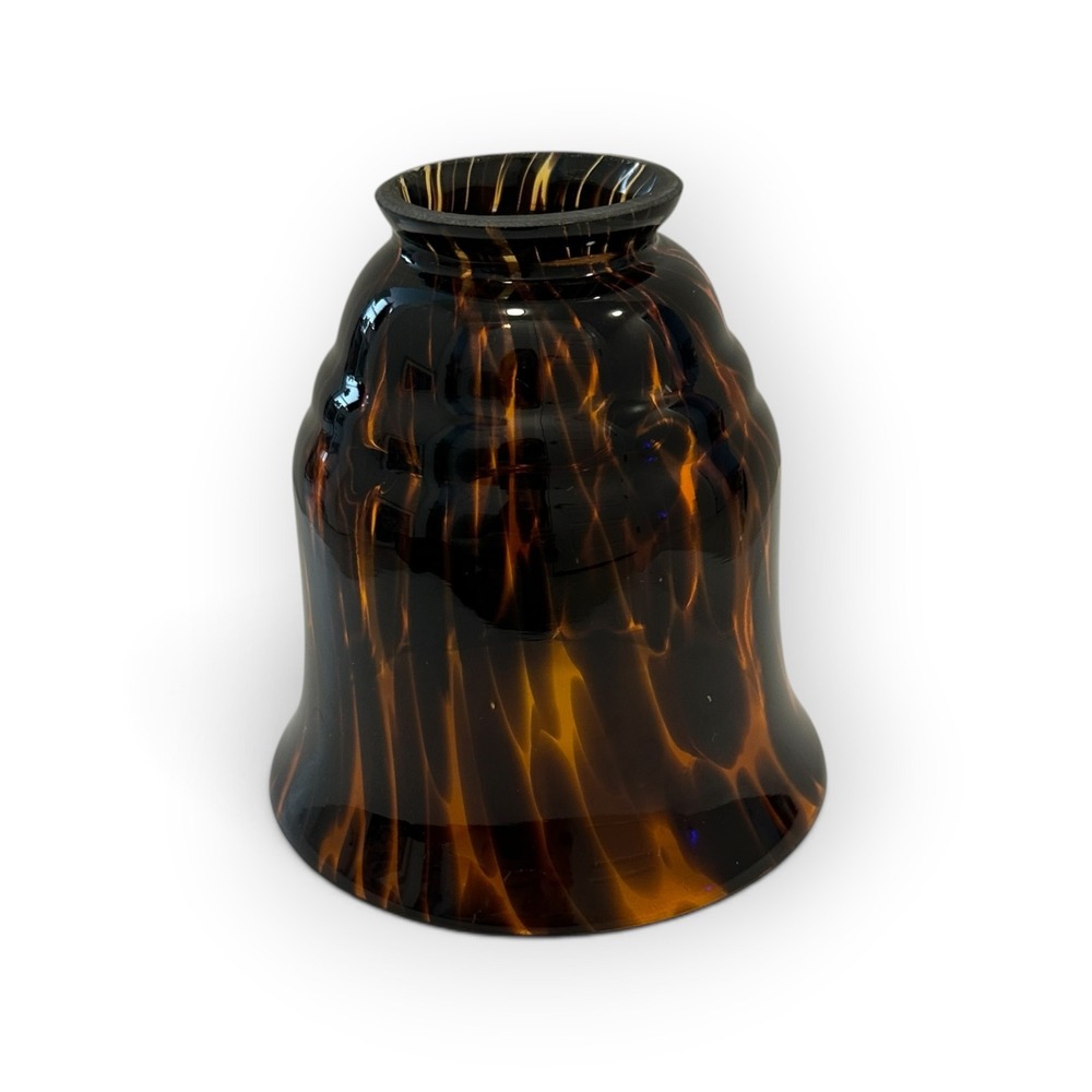 Tortoise Shell Glass Lamp Shade Amber Brown Swirl Bell Replacement Fitter 2.25in